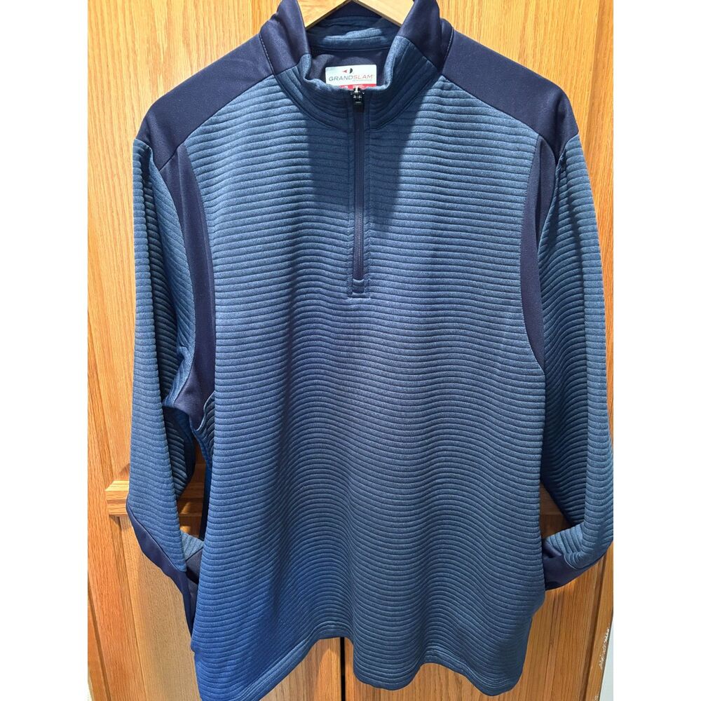 Grand Slam men's XL blue ribbed quarter zip performance pullover NWOT